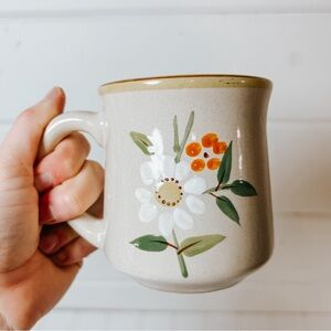 Vintage Floral Stoneware Coffee Mug